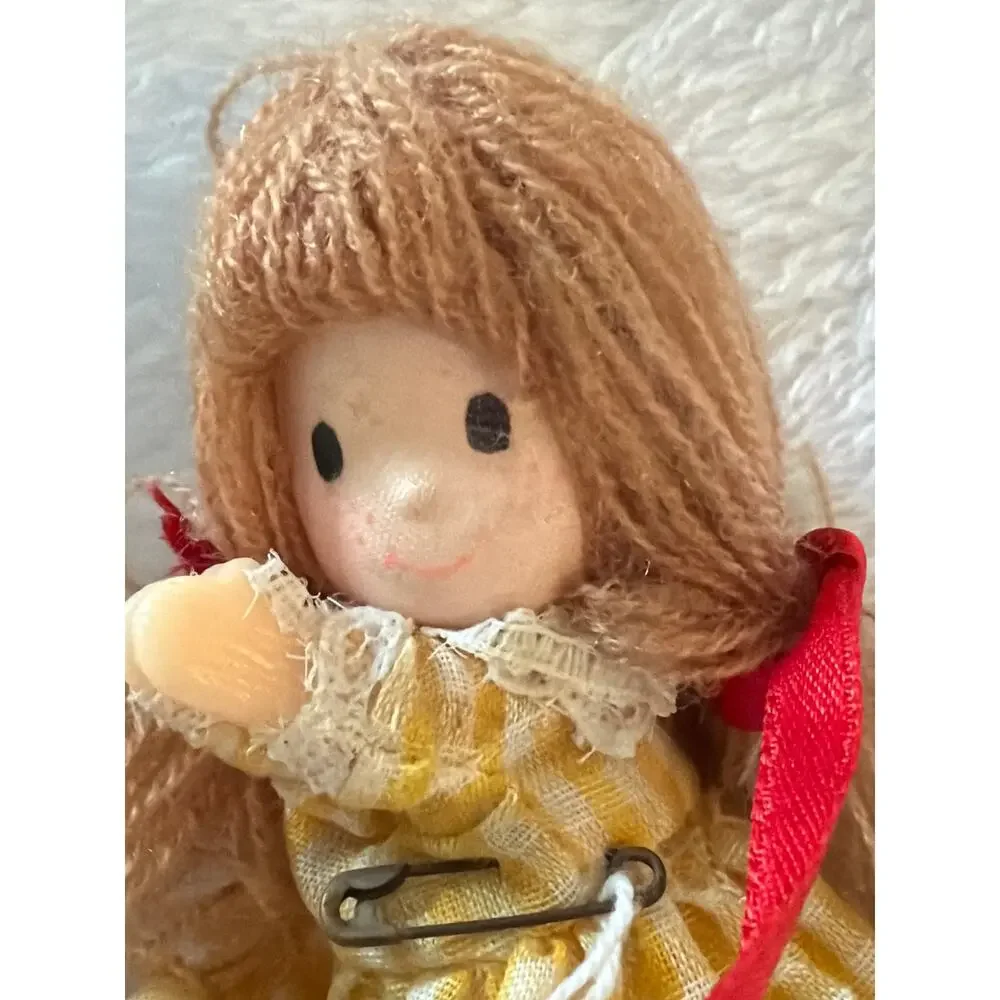 Vintage Clip-On Hugger Doll Made in Korea Yarn Hair Yellow Dress Plush Toy 8